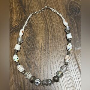 Vintage  Silver and White glass Beaded Necklace